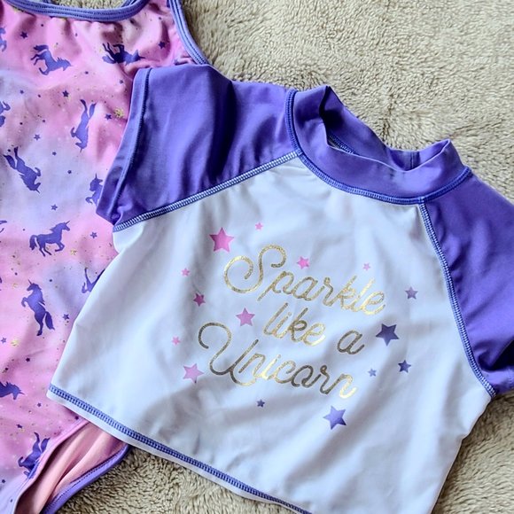 Girls 2-Piece Unicorn Stars Swim Set, Purple | Cat & Jack | Size Medium - Picture 3 of 6